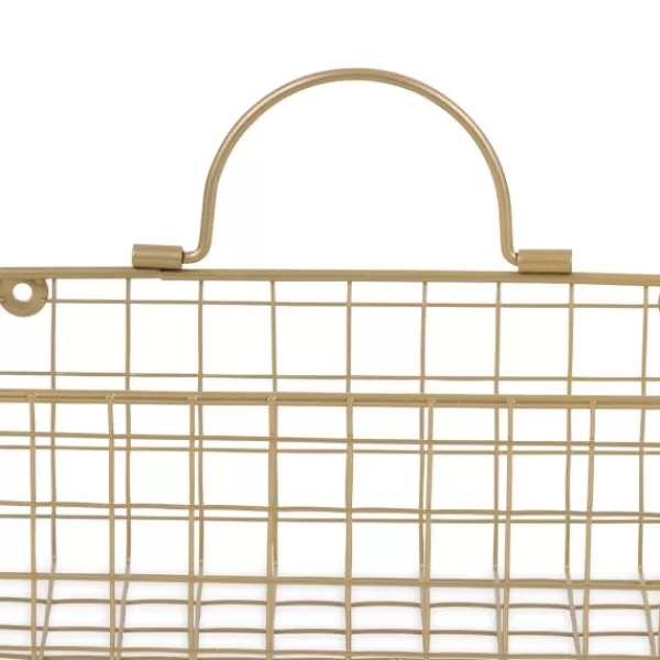 Wall Storage-Kirkland's Home Gold Metal Wire Cage Wall Baskets, Set Of 2