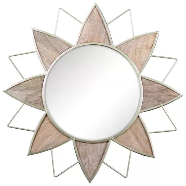 Decorative Mirrors-Kirkland's Home Gold Metal Wood Inlay Flower Frame Mirror