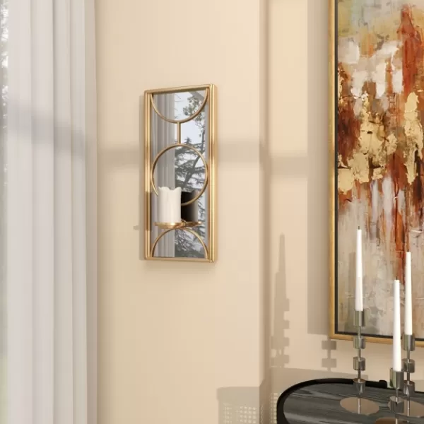 Sconces-Kirkland's Home Gold Mirrored Geometric Sconce