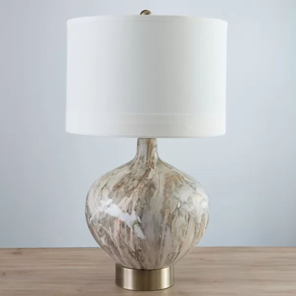 Table Lamps-Kirkland's Home Gold Pistachio Swirl Gourd Table Lamp Ivory