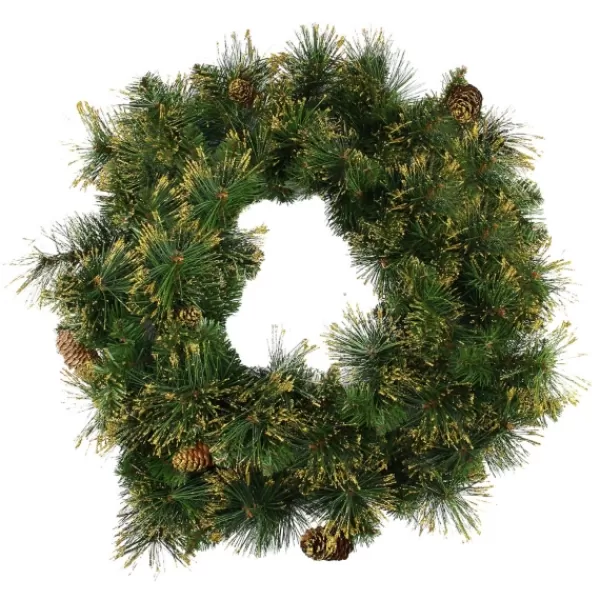 Wreaths-Kirkland's Home Gold Tipped Dark Green Pinecone Wreath Green/Gold