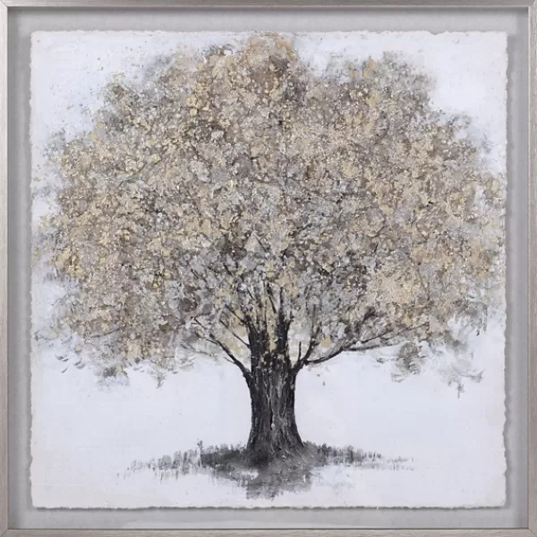 Framed Art-Kirkland's Home Gold Tree Rice Paper Framed Art Print Gold/White