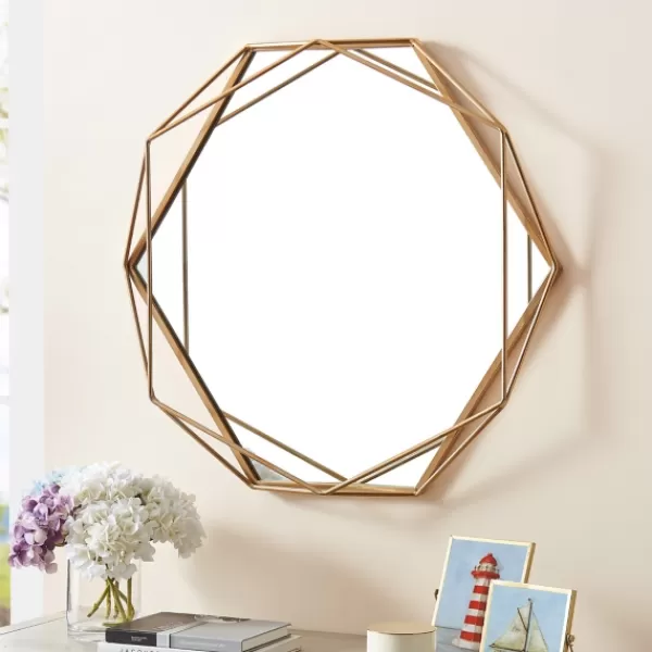 Decorative Mirrors-Kirkland's Home Gold Wire Metal Hexagon Frame Wall Mirror