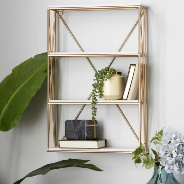 Shelves-Kirkland's Home Gold X-Frame Daisy White Wood Wall Shelf