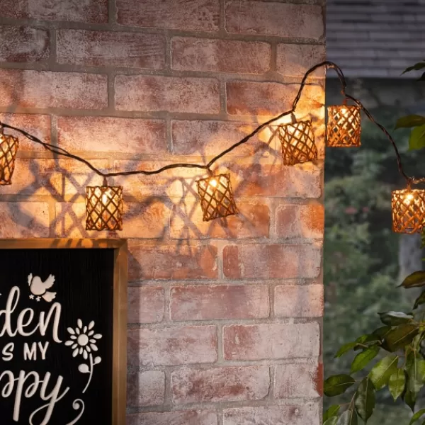 Outdoor Lighting-Kirkland's Home Golden Brown Rattan Weave Outdoor String Lights Brown/Black