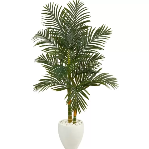 Trees & Topiaries-Kirkland's Home Golden Cane Palm With White Planter, 5.5 Ft.