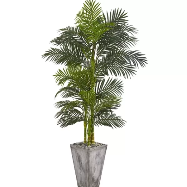 Trees & Topiaries-Kirkland's Home Golden Crane Palm Tree And Cement Planter, 84 In.