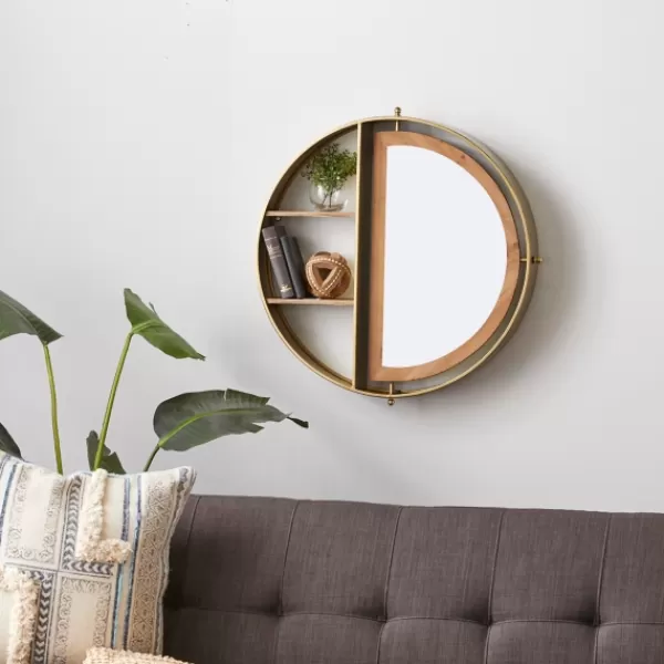 Shelves-Kirkland's Home Golden Floating Shelf With Half-Moon Mirror