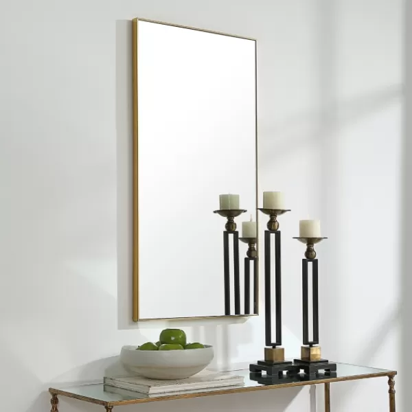 Framed Mirrors-Kirkland's Home Golden Simple Rectangular Frame Wall Mirror