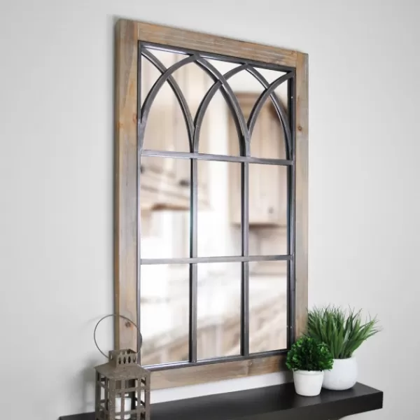 Decorative Mirrors-Kirkland's Home Grandview Arched Windowpane Mirror, 24X37.5 In. Brown