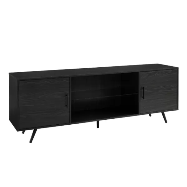 Tv Stands & Media Consoles-Kirkland's Home Graphite 2-Door Glass Shelf Media Cabinet Black