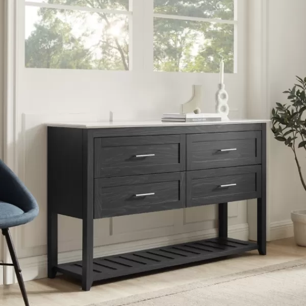 Cabinets & Sideboards-Kirkland's Home Graphite Wood Storage Buffet With Faux Marble Top Gray/White