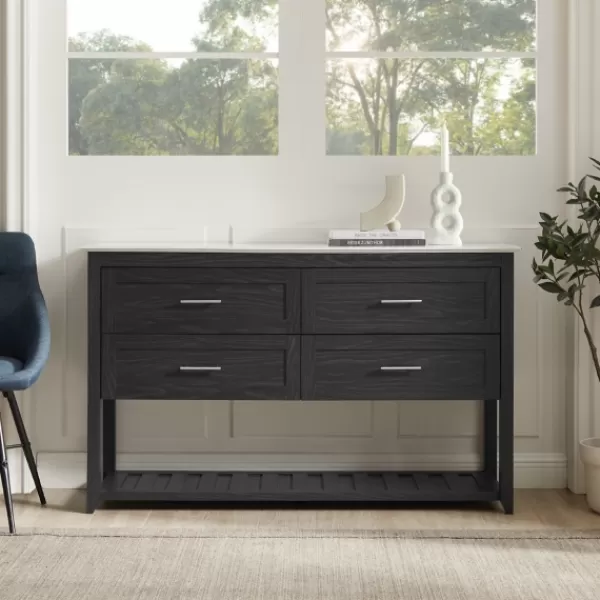 Cabinets & Sideboards-Kirkland's Home Graphite Wood Storage Buffet With Faux Marble Top Gray/White