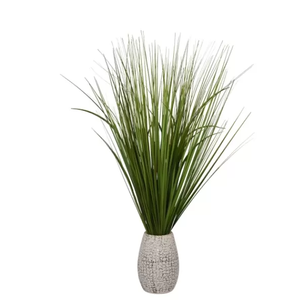 Arrangements & Greenery-Kirkland's Home Grass Arrangement In Crackled Cream Pot Green/Ivory