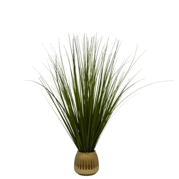 Arrangements & Greenery-Kirkland's Home Grass Arrangement In Gold Ribbed Pot Green/Gold