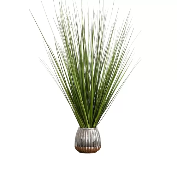 Arrangements & Greenery-Kirkland's Home Grass Arrangement In Silver Ribbed Pot Green/Silver