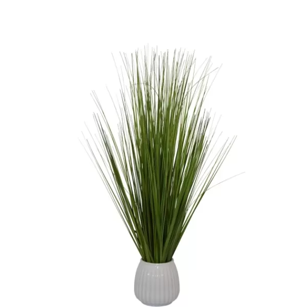 Arrangements & Greenery-Kirkland's Home Grass Arrangement In White Ribbed Pot Green/White