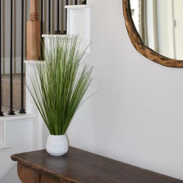 Arrangements & Greenery-Kirkland's Home Grass Arrangement In White Ribbed Pot Green/White