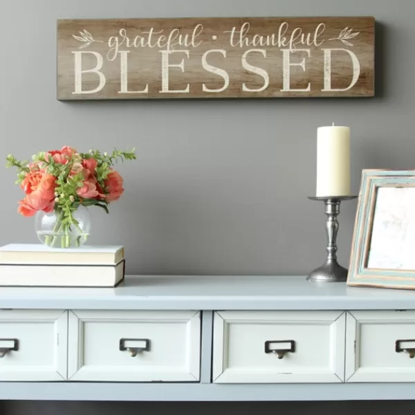 Wall Quotes & Signs-Kirkland's Home Grateful, Thankful, Blessed Wooden Wall Plaque Brown/White