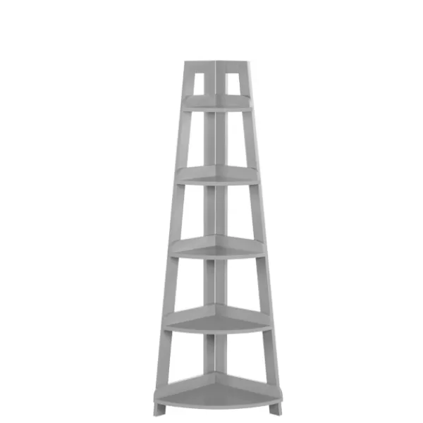 Bookshelves-Kirkland's Home Gray 5-Tier Corner Ladder Bookshelf