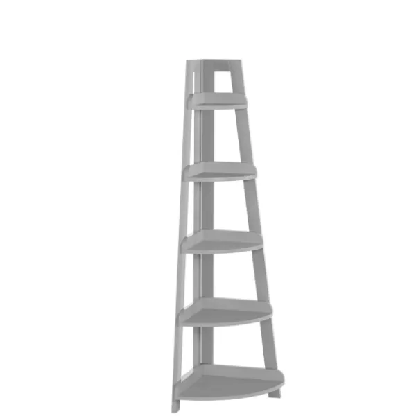 Bookshelves-Kirkland's Home Gray 5-Tier Corner Ladder Bookshelf