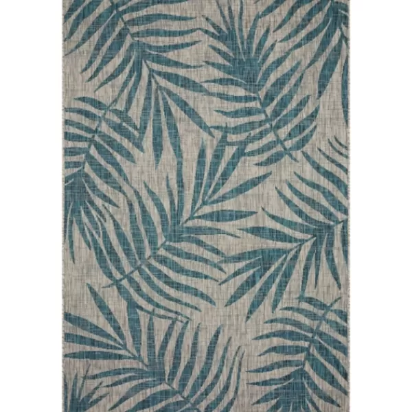 Outdoor Rugs-Kirkland's Home Gray And Aqua Palm Leaves Outdoor Area Rug, 7X10 Gray/Blue