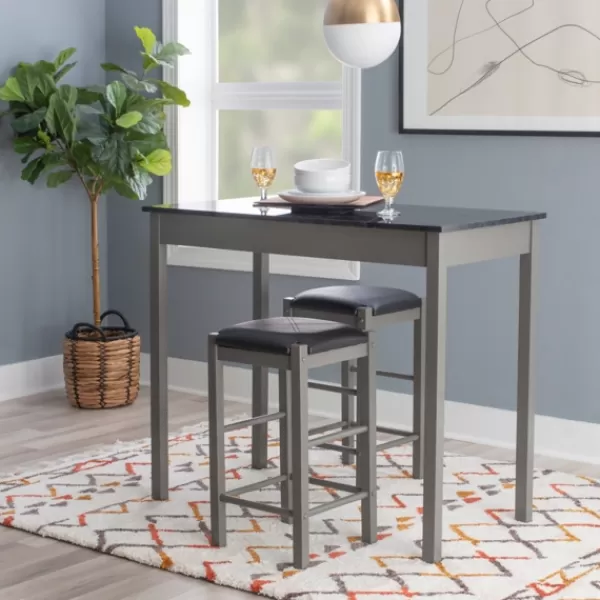 Dining Sets-Kirkland's Home Gray And Black 3-Pc. Stool And Table Set