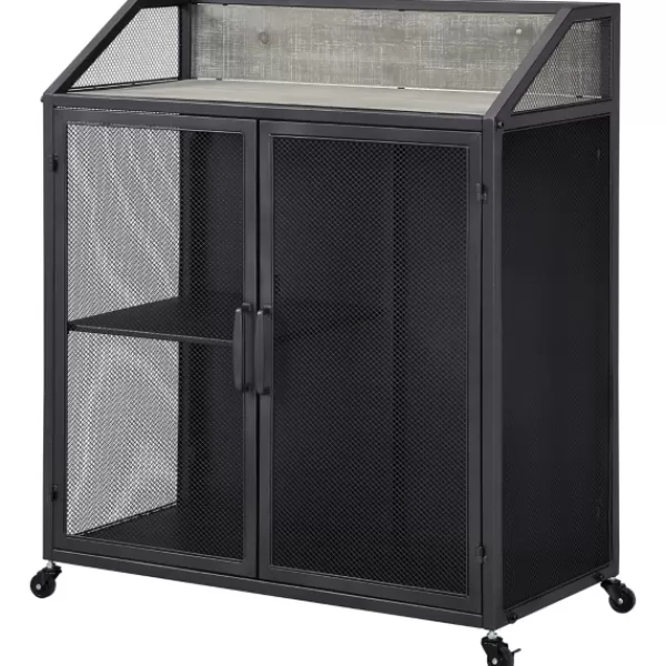 Kitchen Islands & Bar Carts-Kirkland's Home Gray And Black Mesh 2-Door Bar Cart