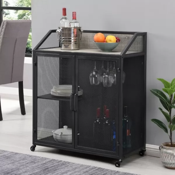 Kitchen Islands & Bar Carts-Kirkland's Home Gray And Black Mesh 2-Door Bar Cart