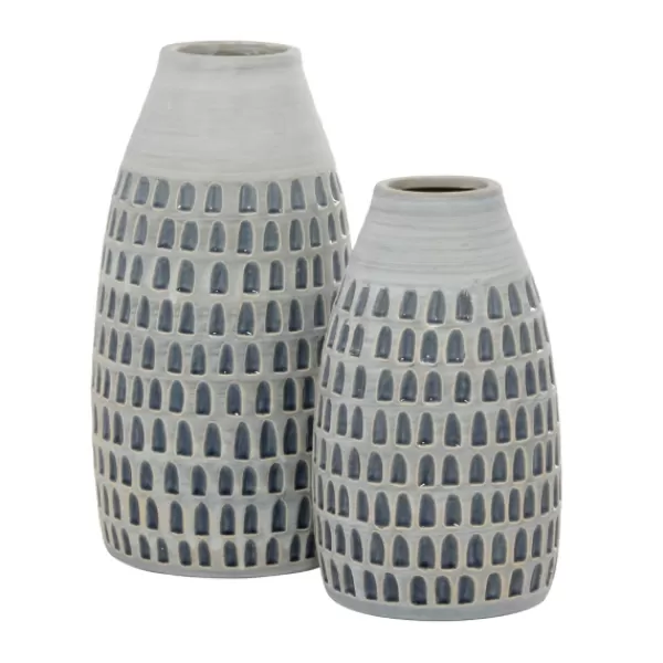 Vases-Kirkland's Home Gray And Blue Grooved Vases, Set Of 2 Gray/Blue