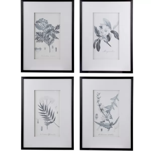 Framed Art-Kirkland's Home Gray And Cream Foliage 4-Pc. Framed Wall Art Set Gray/White