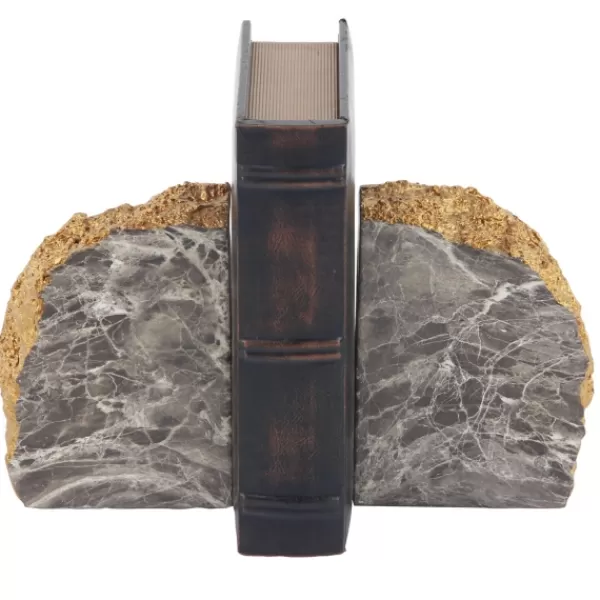 Decorative Accents-Kirkland's Home Gray And Gold Marble Geode Bookends, Set Of 2