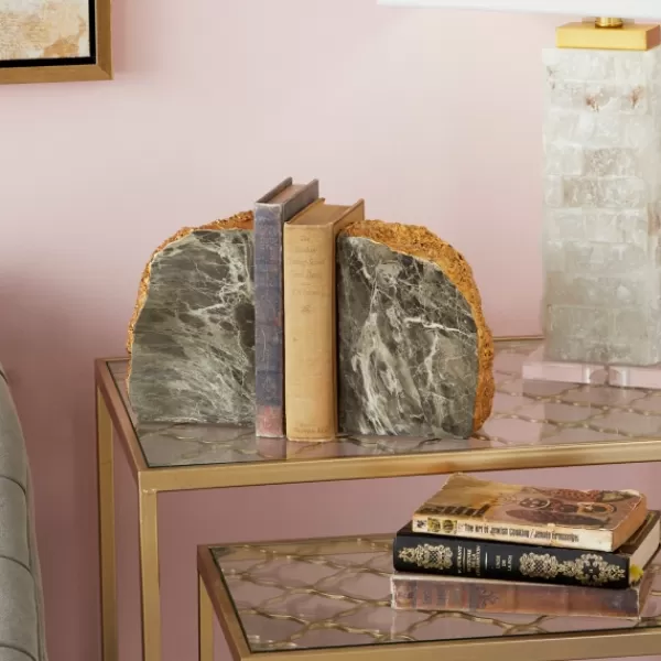 Decorative Accents-Kirkland's Home Gray And Gold Marble Geode Bookends, Set Of 2