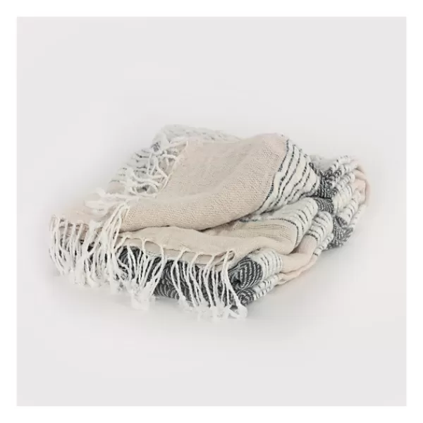 Blankets & Throws-Kirkland's Home Gray And Natural Colorblock Chevron Throw Gray/Tan