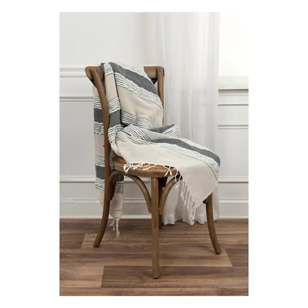 Blankets & Throws-Kirkland's Home Gray And Natural Colorblock Chevron Throw Gray/Tan