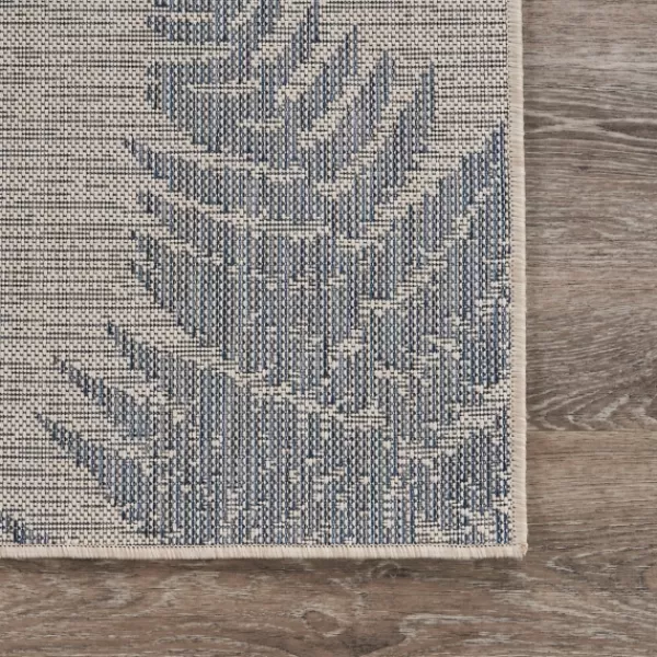 Outdoor Rugs-Kirkland's Home Gray And Navy Falling Ferns Outdoor Area Rug, 5X7 Gray/Blue