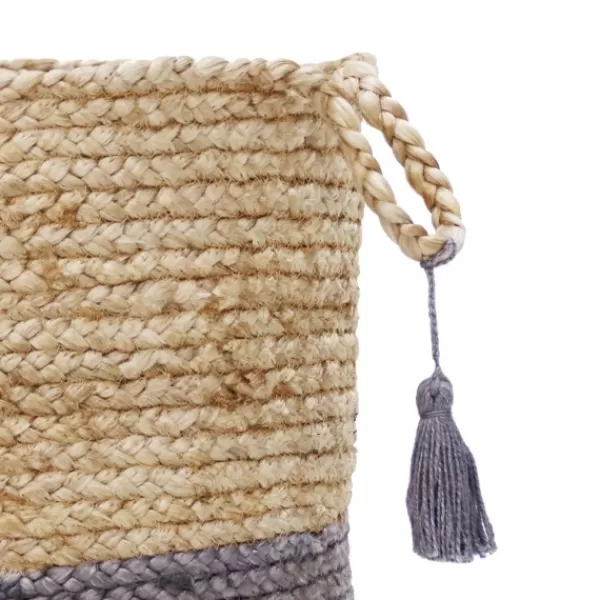 Baskets & Boxes-Kirkland's Home Gray And Tan Woven Jute Basket With Tassel, 19 In. Tan/Gray