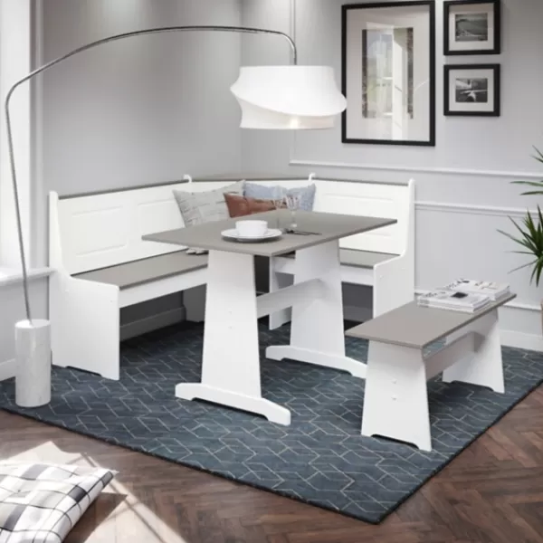 Dining Sets-Kirkland's Home Gray And White 3-Pc. Dining Nook Set