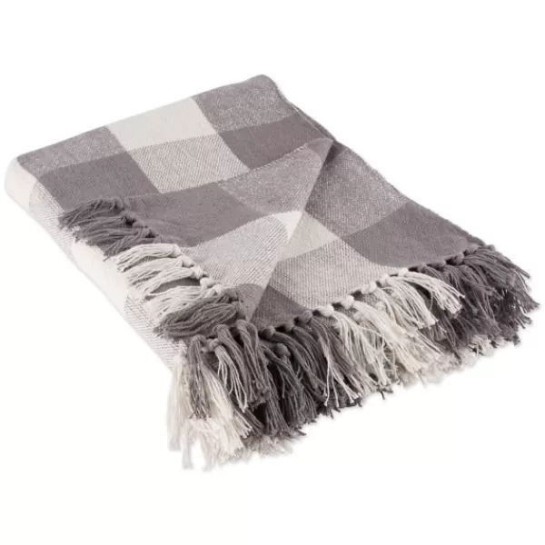 Blankets & Throws-Kirkland's Home Gray And White Buffalo Check Woven Fringe Throw Gray/White