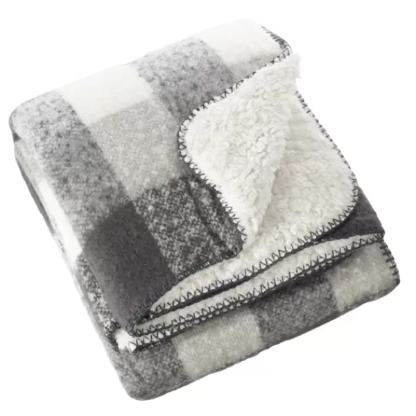 Blankets & Throws-Kirkland's Home Gray And White Plaid Faux Mohair Sherpa Throw Gray/White