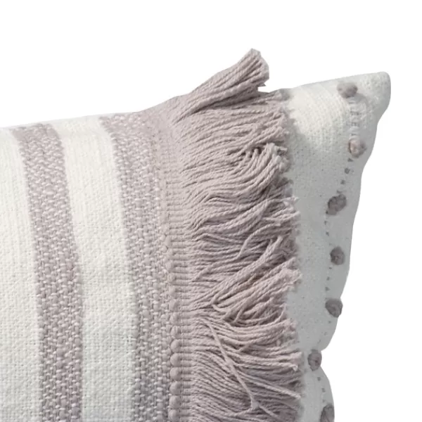 Pillows-Kirkland's Home Gray And White Striped Fringe Lumbar Pillow Gray/White