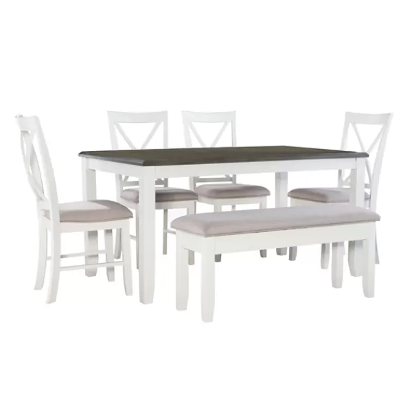 Dining Sets-Kirkland's Home Gray And White Upholstered Wood 6-Pc. Dining Set Gray/White