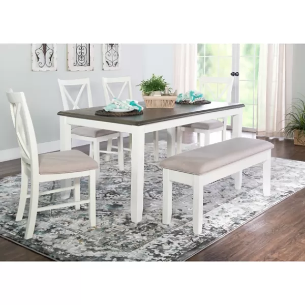 Dining Sets-Kirkland's Home Gray And White Upholstered Wood 6-Pc. Dining Set Gray/White