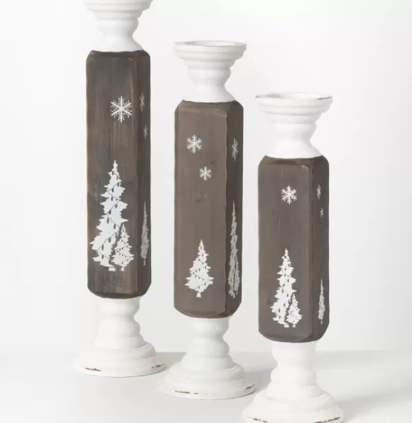 Candle Holders-Kirkland's Home Gray And White Wood Tree Candle Holders, Set Of 3 Gray/White