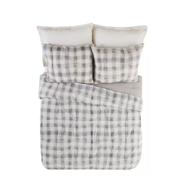 Comforters-Kirkland's Home Gray Buffalo Check 5-Pc. King Comforter Set Gray/White