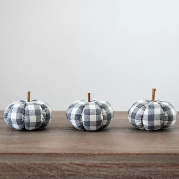 Statues & Figurines-Kirkland's Home Gray Buffalo Check Pumpkins, Set Of 3 Gray/White