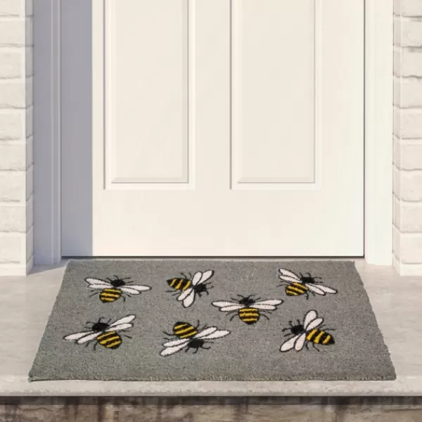 Doormats-Kirkland's Home Gray Bumblebee Doormat Gray/Yellow