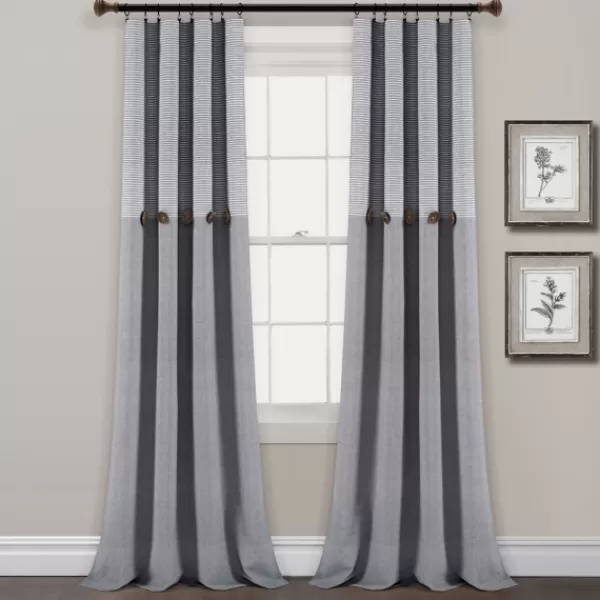 Curtains & Drapes-Kirkland's Home Gray Button And Stripe Curtain Panel Set, 95 In. Gray/White