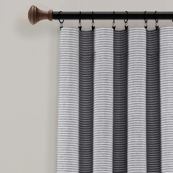 Curtains & Drapes-Kirkland's Home Gray Button And Stripe Curtain Panel Set, 95 In. Gray/White