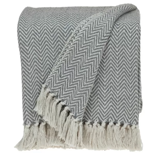 Blankets & Throws-Kirkland's Home Gray Chevron Cotton Handloomed Tassel Throw Gray/White